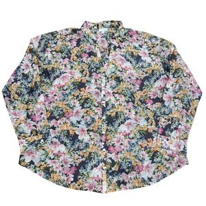 J Jill Womens Floral Blouse XL Cotton Silk Button Front Multicolor Shirt Coastal